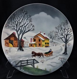 Vtg Highmount M.  B.  D.  Plate Snow Scene With Sleigh Rider From Western Germany