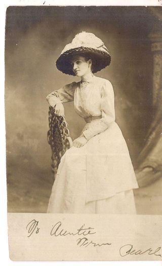 Lovely Victorian/edwardian Fashion Hat Lady Real Photo Vintage 1900s Postcard