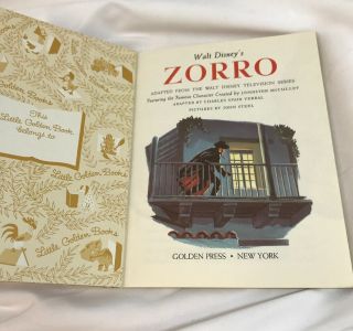 2 Vintage Little Golden Books WALT DISNEY ' S ZORRO,  ZORRO AND THE SECRET PLAN 4