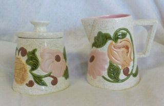 Ceramic Creamer & Sugar Container W Lid Vintage Handcrafted Multi Floral & Fruit