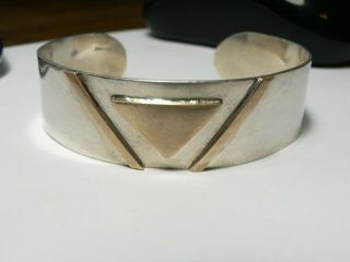 Vintage Southwestern Hand Made Sterling Silver Cuff Bracelet Copper Inlay 29g