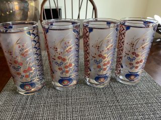 Vintage Culver Imari Pattern Drinking Glasses Set Of 4 Mid Century Barware