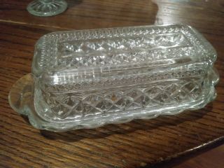 Vintage Anchor Hocking " Wexford " Clear Pressed Glass Covered Butter Dish