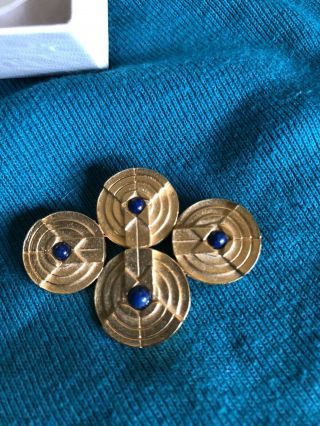 Vtg 1996 Frank Lloyd Wright Pin “april Showers” Gold Plated W/ Lapis