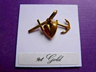 Good Vintage 9ct Gold " Faith,  Hope & Charity " Charm For Bracelet