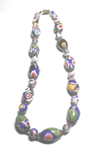 Vintage Art Glass Beads Single Strand Necklace,  16 " Length - H08