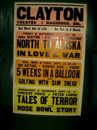 Vintage Clayton Theatre Movie Poster Dagsboro Delaware,  Fabian,  Price Etc.