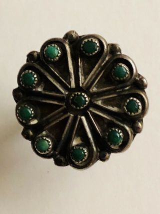 (0002) Old Pawn Vintage Sterling Silver Green Turquoise Gemstone Tribal Ring