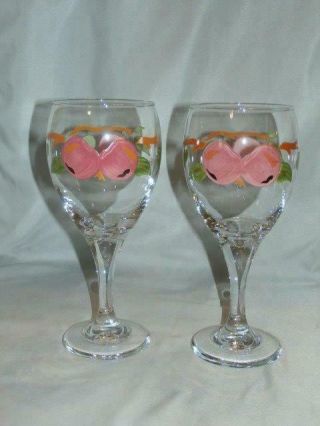 2 Vintage Libbey Glass Franciscan Apple 8 Ounce Tulip Water Goblets 7 1/4 " Tall