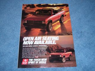 1989 Dodge Dakota Convertible Vintage Ad " Open Air Seating Now Available "