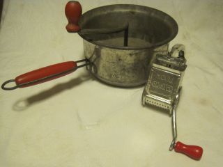 Vtg 1930’s Red Wood Handle Foley Food Mill/ricer/ Masher&mouli Grater W/red Hand