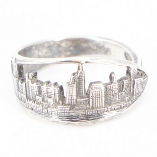 Vtg Sterling Silver - York City Skyline Spoon Handle Ring Size 7.  5 - 4g