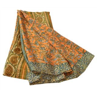 Sanskriti Vintage Orange Saree 100 Pure Crepe Silk Fabric Printed Sari Craft 6