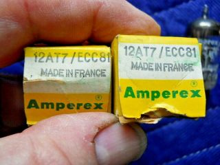 2 Amperex Bugle Boy 12AT7 Tubes Made in France 1965 Tests Strong in OB NOS? 3