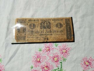Vintage Arkansas Treasury Warrant One Dollar War Bond April 1862