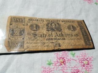 Vintage Arkansas Treasury Warrant One Dollar War Bond April 1862 2