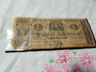 Vintage Arkansas Treasury Warrant One Dollar War Bond April 1862 3