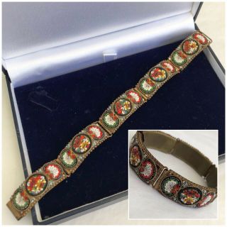 Vintage Jewellery Micro Mosaic Floral Bracelet Made In Italy