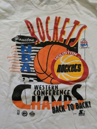 Vtg Houston Rockets 1995 Championship Western Conference Shirt Olajuwon Drexler
