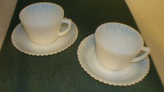 Macbeth Evans Monax Petalware Set Of 2 Cups & Saucers Depression Glass Vintage