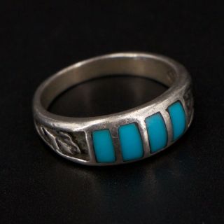 Vtg Sterling Silver - Navajo Turquoise Inlay Tapered Band Ring Size 7.  25 - 3.  5g
