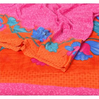 Sanskriti Vintage Pink Saree Blend Crepe Printed Fabric 5 Yard Craft Soft Sari 2