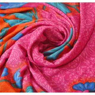 Sanskriti Vintage Pink Saree Blend Crepe Printed Fabric 5 Yard Craft Soft Sari 4