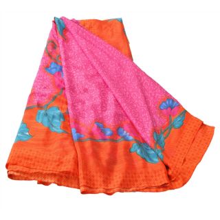 Sanskriti Vintage Pink Saree Blend Crepe Printed Fabric 5 Yard Craft Soft Sari 6