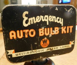 Vintage Pre - War Westinghouse Emergency Auto Bulb Kit Advertisint Tin.