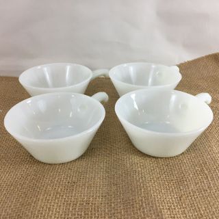 Anchor Hocking Vtg Usa Made Set Of 4 Milk Glass Chili Soup Bowls With Handle
