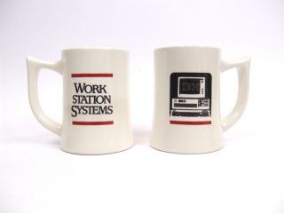 Set Of 2 Vintage 1980s Ibm Workstation Coffee Mugs Cups