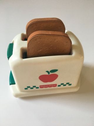 Vintage Fisher Price Fun With Food Pop Up Toaster Apple Design 1997 W/ 2 Toast