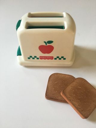 Vintage Fisher Price Fun with Food Pop Up Toaster Apple Design 1997 w/ 2 Toast 2