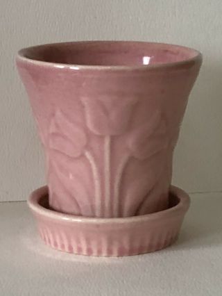 Vintage Mccoy Art Pottery Pink Triple Tulip Small Mini Flower Pot Planter Vase