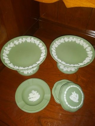 Vintage Wedgwood Pottery.  Green Jasperware Set Of 4