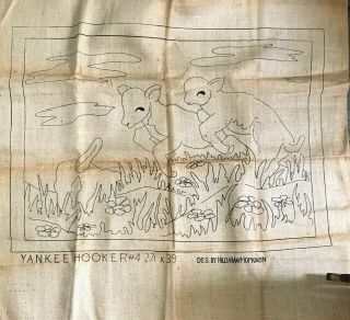 Vintage Rug Hooking Pattern Lambs Yankee Hooker Burlap 27 " X 39 " Never Hooked
