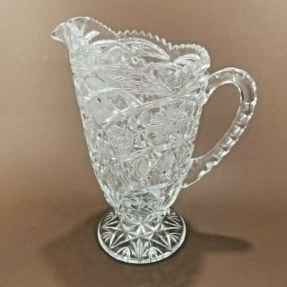 Vintage Clear Cut Crystal Pitcher Water Juice 9 1/2 " Tall Thick & Heavy