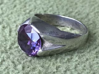 Vintage Sterling Silver Amethyst Mens Ring Mexico 1970’s Boho - Bohemian Marked