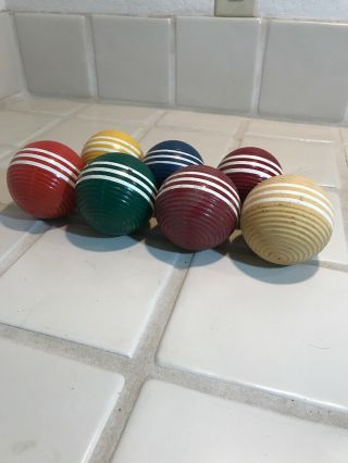 7 Vintage Ribbed Croquet Balls 3 Stripes - - 3 & 3.  5” Made By Forster Lawn Bowling