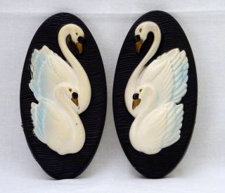 Vintage 1965 Miller Studio,  Inc.  Clhalkware Plaster Oval Swan Wall Plaques