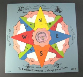 Vintage Sifo Cubby Compass Wooden Puzzle Children 
