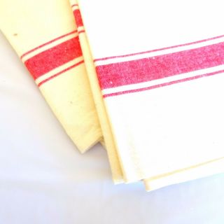 2 Vintage Towels French Red White Cotton Sewing Torchons Fabric Notions Nwt
