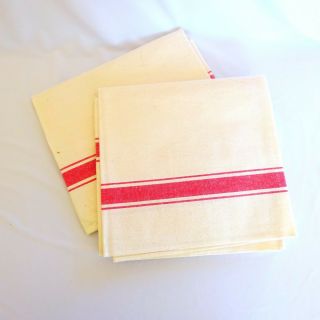 2 Vintage Towels French Red White Cotton Sewing Torchons Fabric Notions NWT 2
