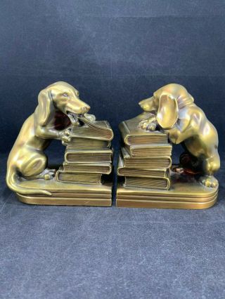 Vintage Philadelphia Manufacturing Co Pm Craftsman Metal Bookends Dachshund Dogs