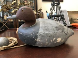 Vintage Hunting Sport Duck Decoy w/ Anchor Weight & Rope 2