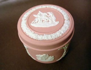 Vintage Wedgwood 2 3/4 " Pink Jasperware Trinket Box Scene W/ Unicorn