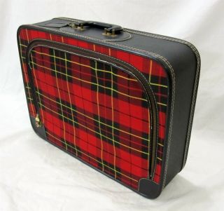 Red Black Tartan Plaid Suitcase Luggage Vintage 1960s Mid Century Modern Mcm
