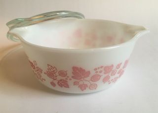 Vintage Pyrex Pink Gooseberry Casserole Dish W/ Lid 1 1/2 Pt.  472