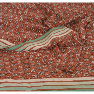 Sanskriti Vintage Dark Red Saree 100 Pure Crepe Silk Printed Sari Craft Fabric
