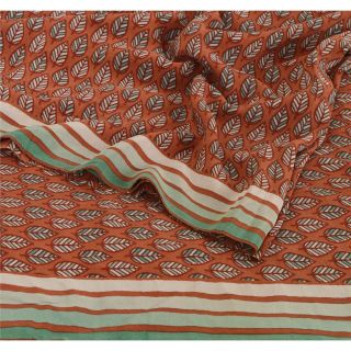Sanskriti Vintage Dark Red Saree 100 Pure Crepe Silk Printed Sari Craft Fabric 2